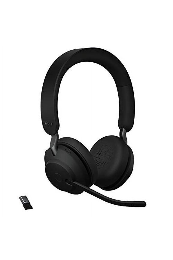 Evolve2 65 MS Wireless Headphones with Link380a, Stereo, Black  Wireless Bluetooth Headset for Calls and Music, 37 Hours of Battery Life, Passive Noise Cancelling Headphones
