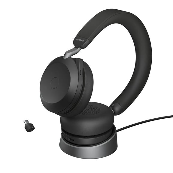 Jabra Evolve2 75 Wireless PC Headset with Charging Dock and 8-Mic Technology - Stereo Headphone