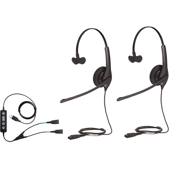 Jabra Biz 1500 Mono QD Headsets and USB Training Y-Cord bundle for PC softphone, Black