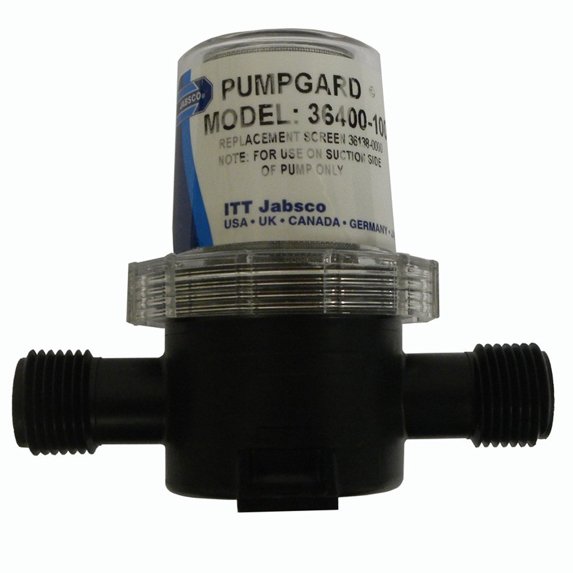 8" Black and Clear Outdoor Marine Jabsco Pumpguard In-Line Strainer 1/2-Inch NPT Port
