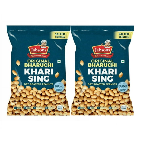 Jabsons - Salted Roasted Peanuts, KHARI SING Bharuchi (2 Pack, 400g each), Vacuum Pack, Skinless