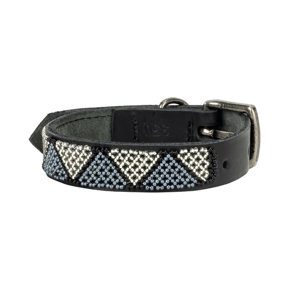Jabulani Beaded Leather 14" Dog Collar - Silver Celestial