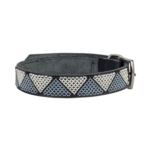 Jabulani Beaded Leather 22" Dog Collar - Silver Celestial