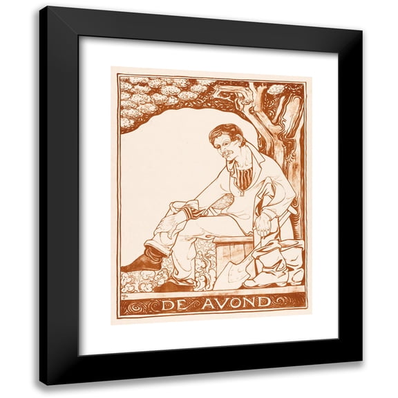 Jac Jongert 12x14 Black Modern Framed Museum Art Print Titled - Man with Scoop Sitting Under a Tree (1893)