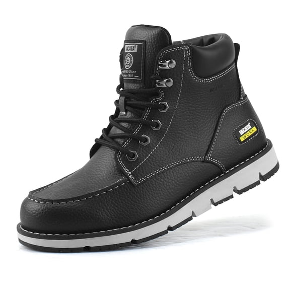 Jacata Moc Toe Work Boots for Men Soft Toe Leather Non Slip Boots (Black 10)