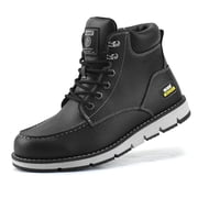 Jacata Moc Toe Work Boots for Men Soft Toe Leather Non Slip Boots Black 12