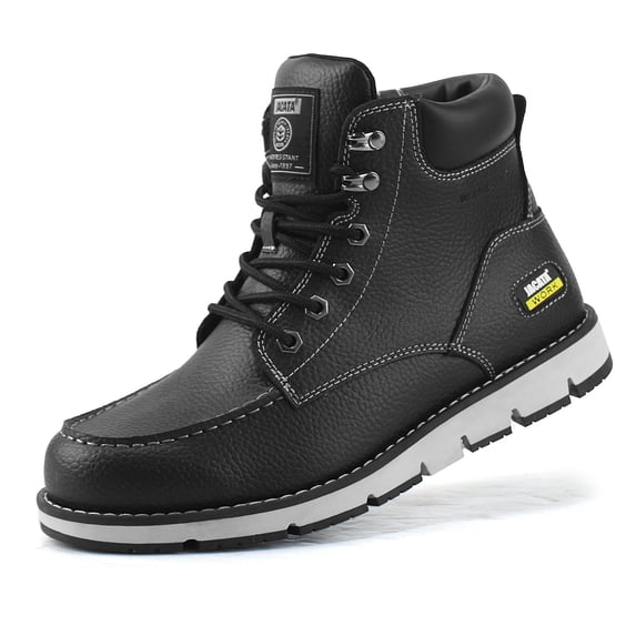 Jacata Moc Toe Work Boots for Men Soft Toe Leather Non Slip Boots (Black 7)