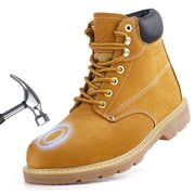 Jacata Steel Toe Boots for Men Construction Non Slip Leather Work Boots Wheat Size 9