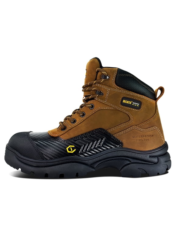Waterproof Leather Soft Toe Boots for Men Slip Resistant Rubber Outsole Safety Mens Work Boots (Size 10.5)