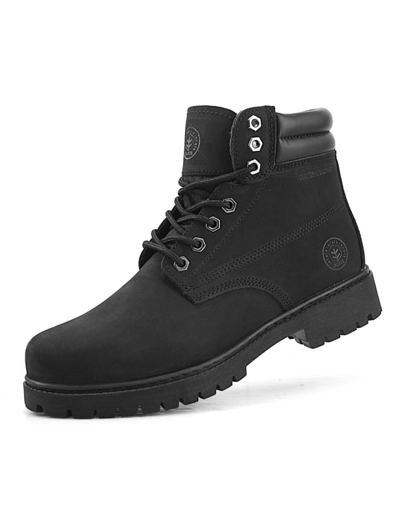 Work Boots for Men Soft Toe Non Slip Leather Construction Boots (Black Size 8.5)