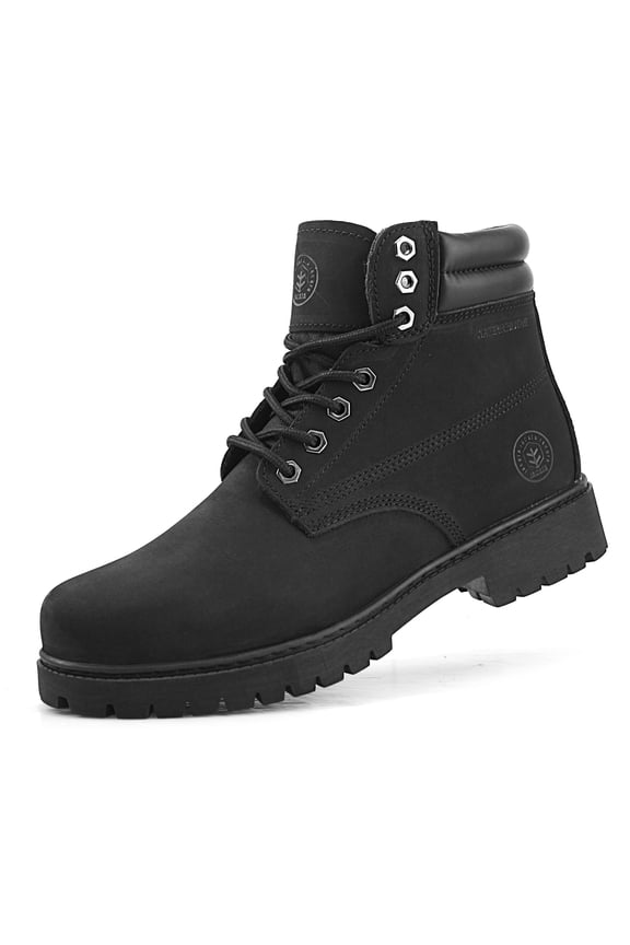 Work Boots for Men Soft Toe Non Slip Leather Construction Boots (Black Size 9)