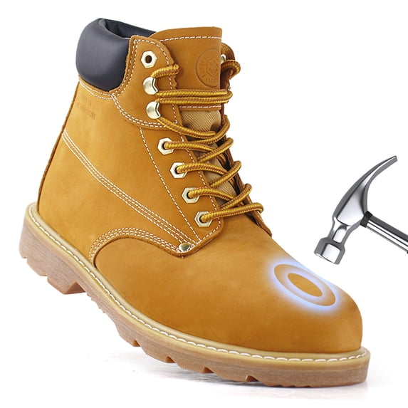 Jacata Work Boots for Men Soft Toe Non Slip Leather Construction Boots (Size 8.5)