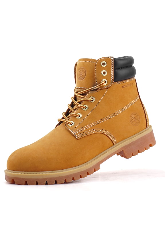 Work Boots for Men Soft Toe Non Slip Leather Construction Boots (Wheat Size 14)