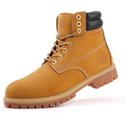 Jacata Work Boots for Men Soft Toe Non Slip Leather Construction Boots Wheat Size 9