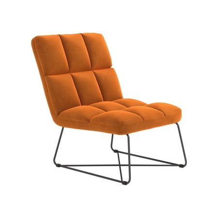 Jace 33 Inch Simple Modern Accent Chair, Tufted Back, Fabric, Orange, Black- Saltoro Sherpi