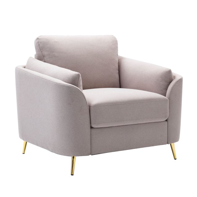 Jace 35 Inch Accent Chair, Beige Polyester, Metal Gold Legs, Pillow ...