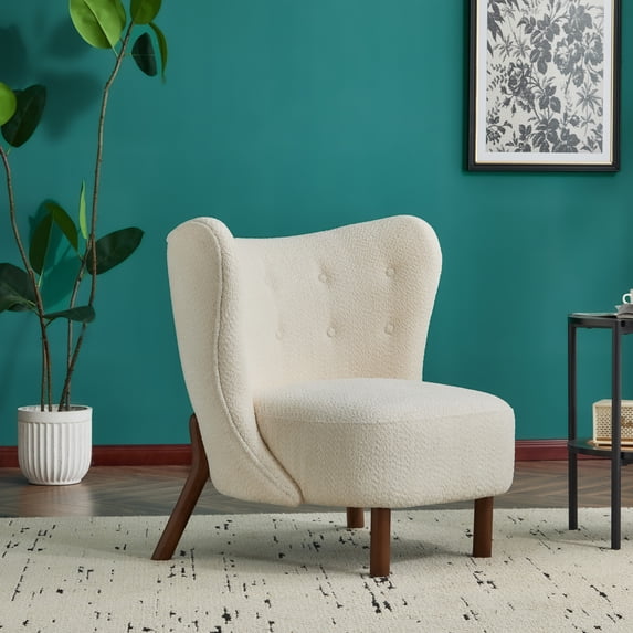 Jace Modern Boucle Upholstered Accent Chair, Club Chair with Solid Wood Frame, Off White