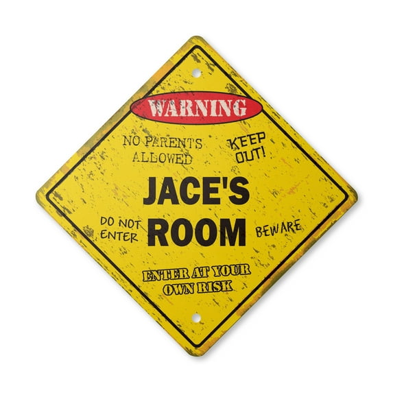 Jace's Room Sign Vintage Crossing Zone Xing | Indoor/Outdoor Plastic | 20" Tall rustic kids bedroom decor door children's name boy girl