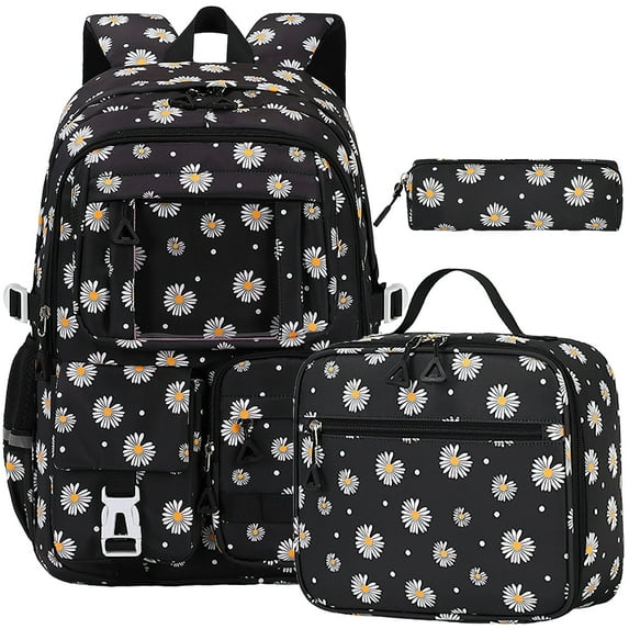 Jaceeshlyn School Backpacks for Teens 3PCS Set Middle School Bookbag Students Lightweight Durable Casual Outdoor Daypack College,Black