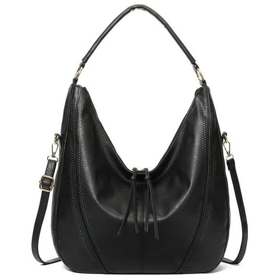 Jaceeshlyn Women's Black PU Leather Hobo Bag, Large Shoulder Purse Satchel with Tassel & Adjustable Crossbody Strap