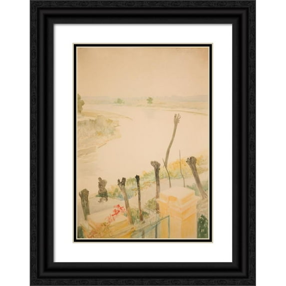 Jacek Malczewski 14x18 Black Ornate Wood Framed Double Matted Museum Art Print Titled - Landscape from the Vistula (circa 1901)