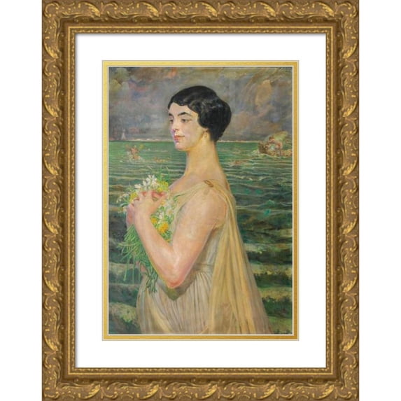 Jacek Malczewski 14x18 Gold Ornate Wood Frame and Double Matted Museum Art Print Titled - Woman by the Sea (1915)