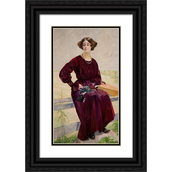 Jacek Malczewski 15x24 Black Ornate Framed Double Matted Museum Art Print Titled: The Finished Song - Portrait of Roża Aleksandrowicz (1919)