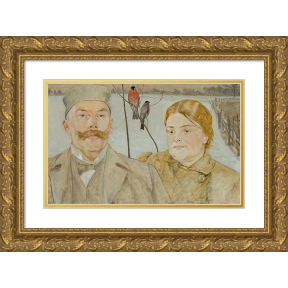 Jacek Malczewski 18x12 Gold Ornate Wood Frame and Double Matted Museum Art Print Titled - Portrait of Wacław Karczewski and Helena Karczewska (1900)