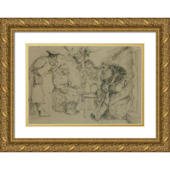 Jacek Malczewski 18x13 Gold Ornate Wood Frame and Double Matted Museum Art Print Titled - Exiles During a Meal (1877)