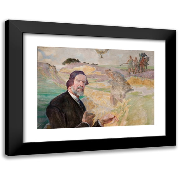 Jacek Malczewski 24x18 Black Modern Framed Museum Art Print Titled - Self-Portrait with a Polish Road (1924)