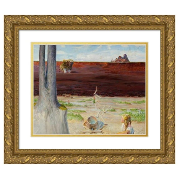 Jacek Malczewski 24x20 Gold Ornate Framed and Double Matted Museum Art Print Titled - My Life - Left Section of the Triptych (1912)