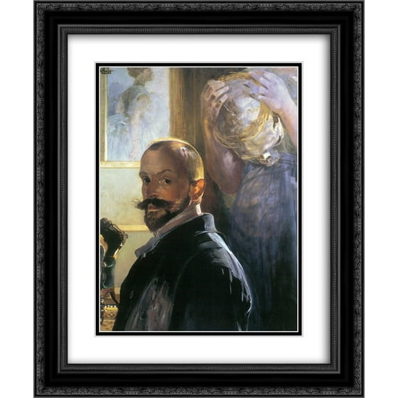 Jacek Malczewski 2x Matted 20x24 Black Ornate Framed Art Print 'Self-portrait with skull'