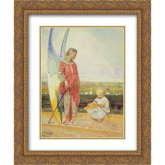 Jacek Malczewski 2x Matted 20x24 Gold Ornate Framed Art Print 'Angel and the LIttle Shepherd Boy'