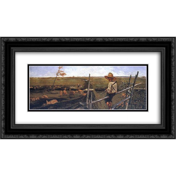 Jacek Malczewski 2x Matted 24x14 Black Ornate Framed Art Print 'Memoriesof youth'