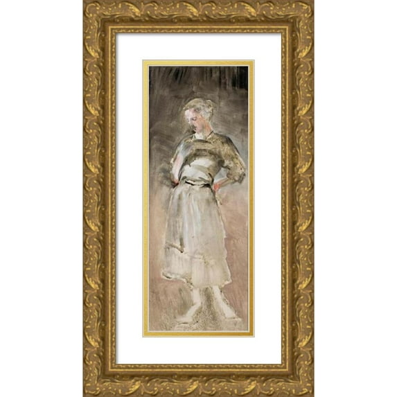 Jacek Malczewski 8x14 Gold Ornate Wood Frame and Double Matted Museum Art Print Titled - Sketch of a Woman