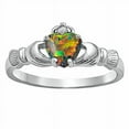 thumbnail image 1 of Jacelyn: 0.765ct Heart cut Synthetic Black Opal Claddagh Ring Sterling Silver sz 4.0, 1 of 1