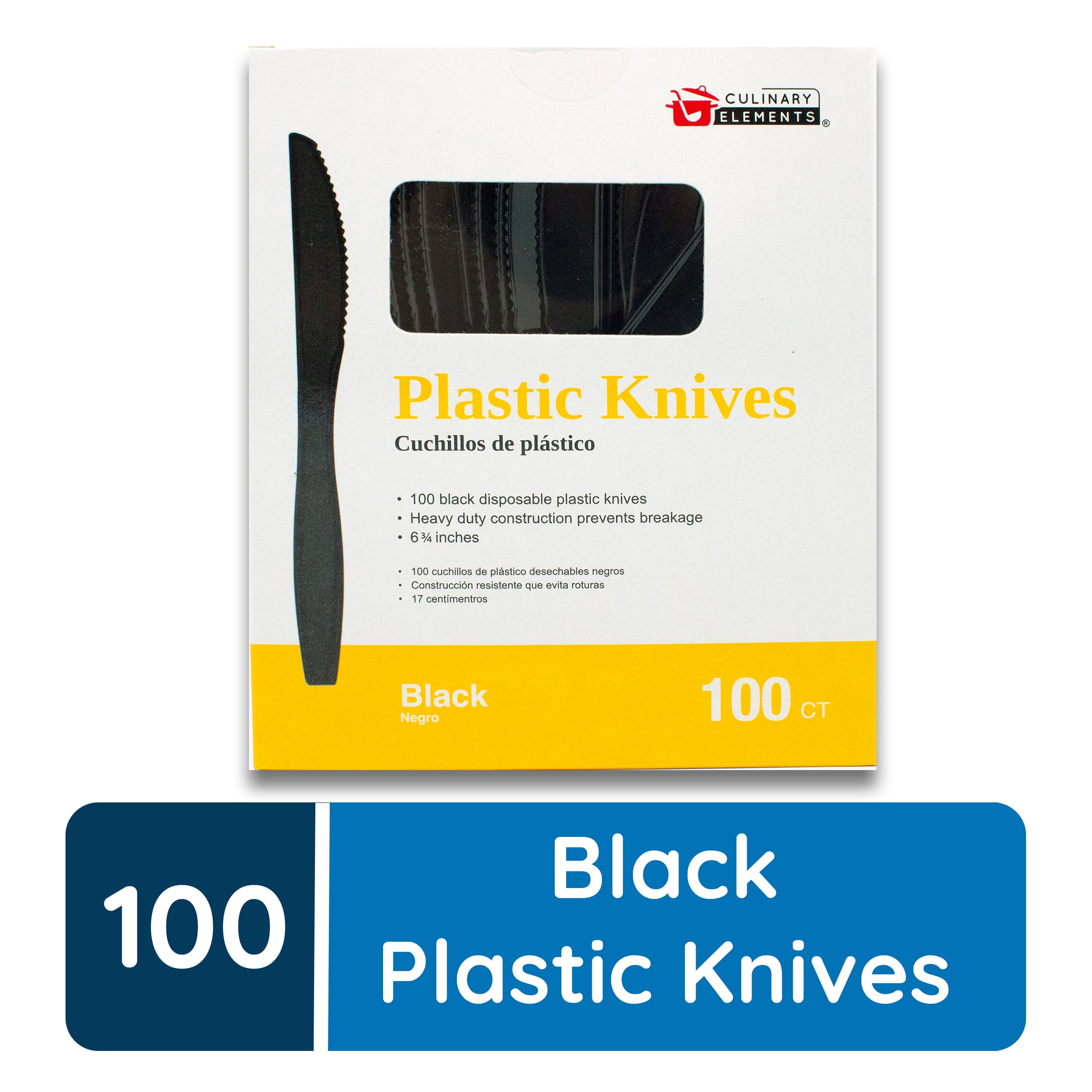 Jacent Disposable Black Plastic Knives, Plastic Cutlery Utensils for