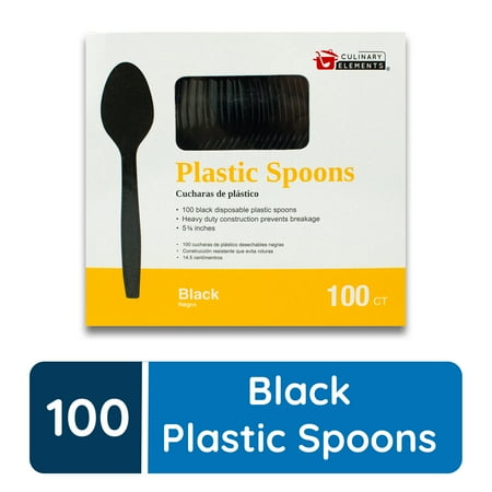 Jacent Disposable Black Plastic Spoons, Plastic Cutlery: Utensils for Parties, Picnics, Office & School - 100 Count