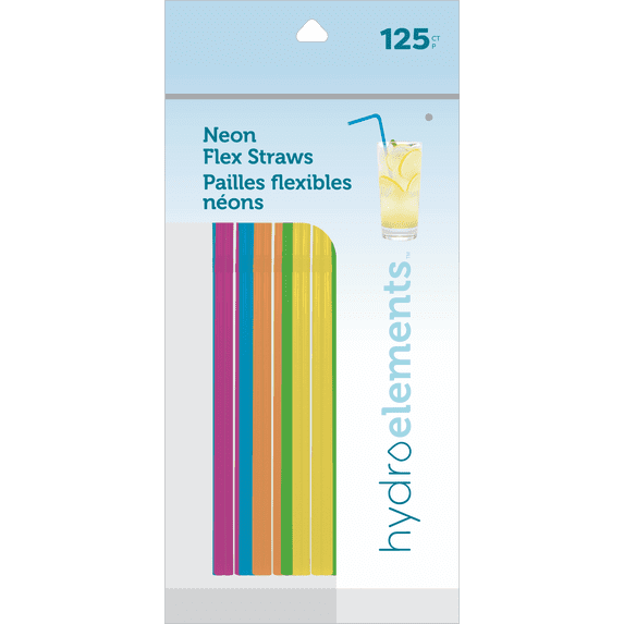 Jacent Jacent Disposable Plastic Drinking Straws: 125 Count, Bendable Neon ...
