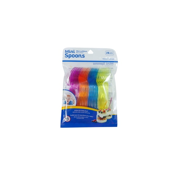 Jacent Disposable Mini Spoons, Dessert, Sauce or Baby Spoons - Multicolored - 28 Count per Pack, (Pack of 2)