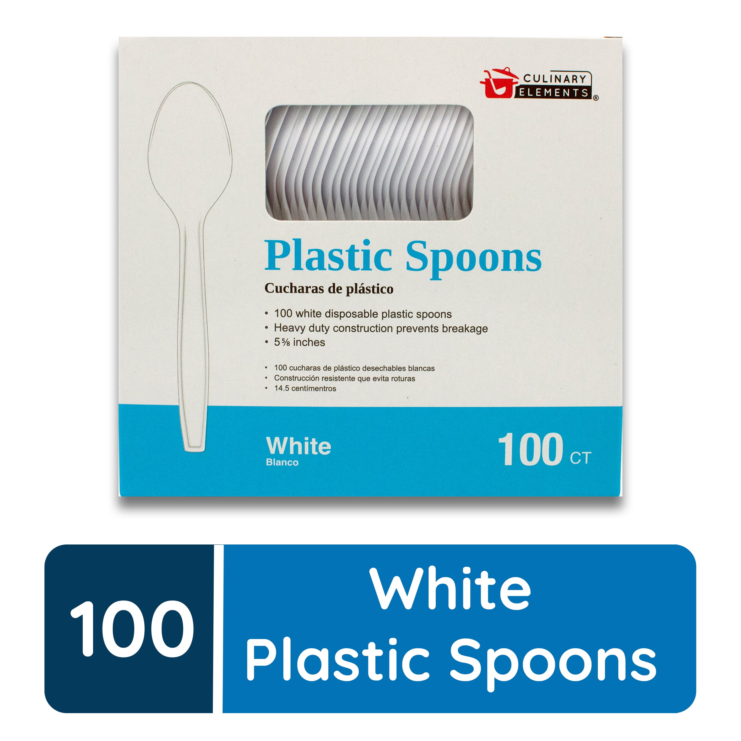 Jacent Disposable White Plastic Spoons Cutlery Box 100 Count for