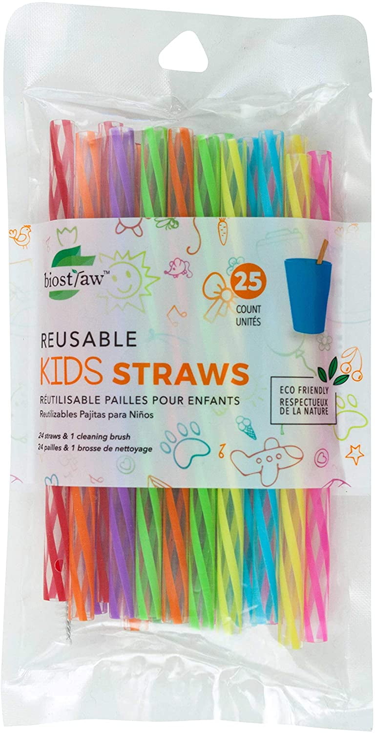 Jacent Plastic Reusable Kids Straws (24 x 6 straws per pack plus 1  cleaning brush) 