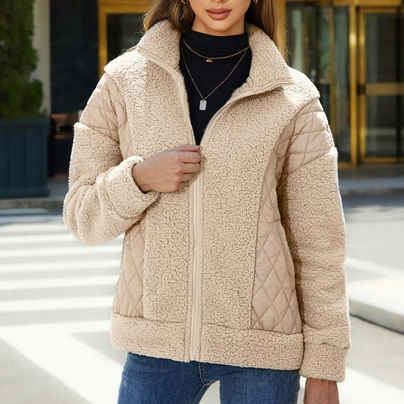 Jacenvly 2024 Baseball Jacket Women Sports Contrast-Color Lapels Womens Coats Zip-Up Pocket Fleece Jacket Soft Comfortable Long Sleeve Cardigan Casual Fashion Street Tops