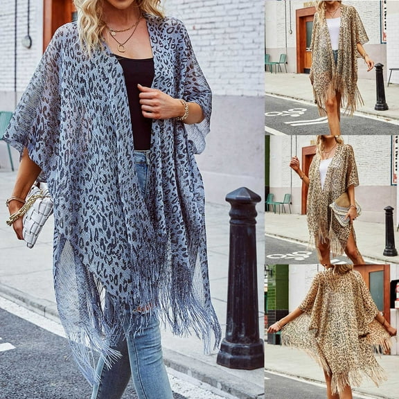 Jacenvly 2024 Beach Cover-Up Plus Size Skin-Friendly Women's Kimono Beach Swimsuit Cover Up Chiffon Cardigan Summer Floral Print Polka Dot Cozy Gold