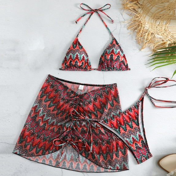 Jacenvly 2024 Bikini with Kimono Cover up Set Satiny Swimsuit New Style Women'S New Fashion Split Swimsuit Printing Casual Bikini Swimsuit Multicolor