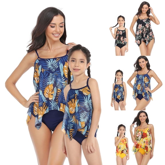 Jacenvly 2024 Bikini Swimsuits for Women Breathable Parent-Child Ladies Swimsuit Set High Waist Backless Swimsuit Bikini Set Floral New Style Beach Dresses for Women Casual Summer Black