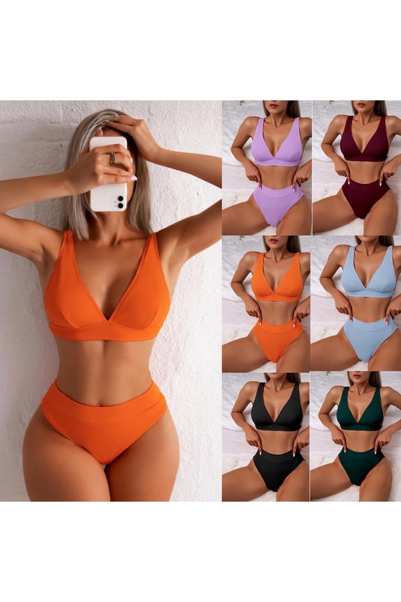 2024 Bikinis for Juniors 2 Piece Breathable Women's Bikini Solid Set Swimsuit Two Piece Filled Bra Swimwear Beachwear Multicolor New Style Beach Bikini Wrap Black