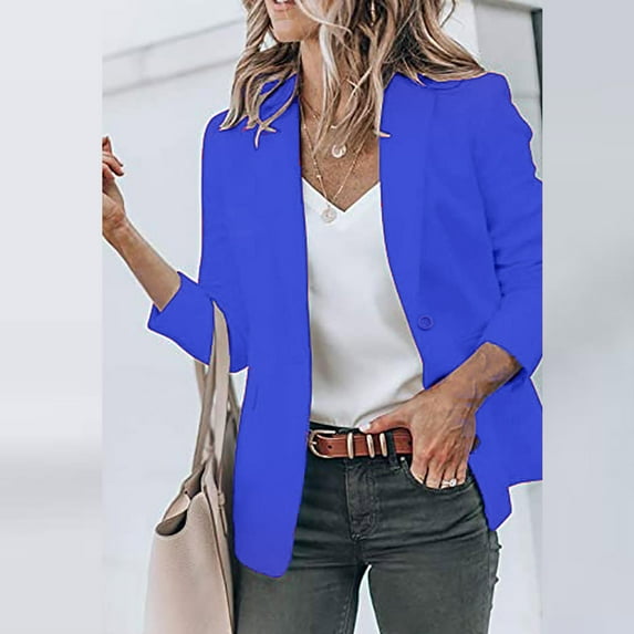 Jacenvly 2024 Blazers for Women Clearance Turndown Collar Long Sleeve Short Business Attire Button Pocket Solid Cardigan Coat Soft Skin-Friendly Casual Fashion Slimming Top