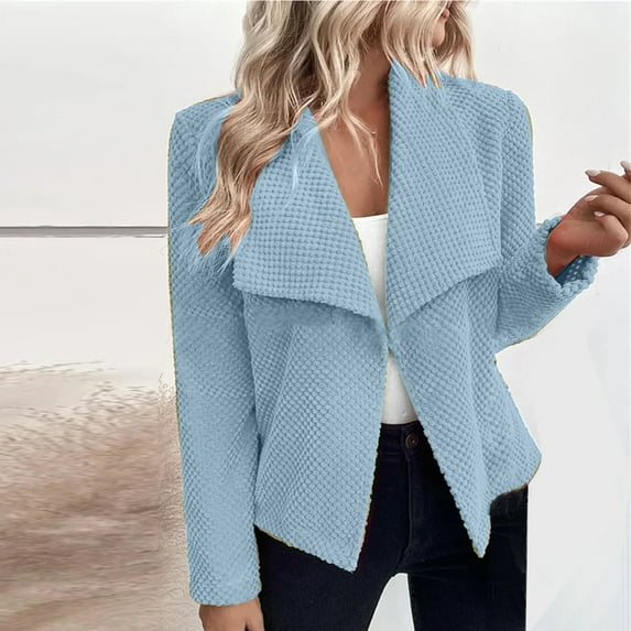 Jacenvly 2024 Blazers for Women Turndown Collar Long Sleeve Short Office Suit Outwear Solid Cardigan Coat Soft Skin-Friendly Fashion Dignified Slimming Top