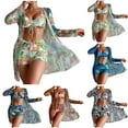 thumbnail image 1 of Jacenvly 2024 Cover-Up Split Three-Piece New Style Long Sleeve Swimsuit Floral with Cover up Surfing Swimwear Lightweight Women'S Printed Bikini Straps Split Set Three Piece Set Blue, 1 of 11